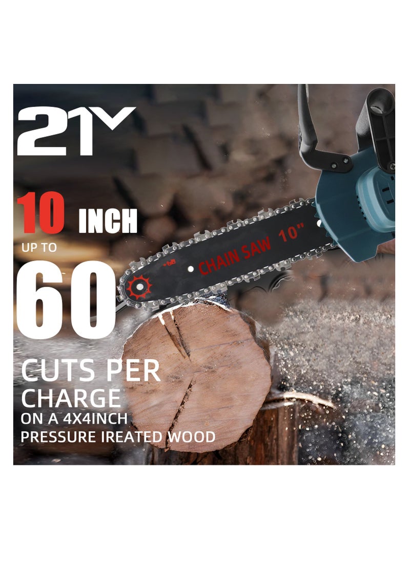 BONAI - Mini Chainsaw 10" (about 25 cm) Guide Bar with Oil System and 21V High Power capacity with 2 Batteries Lightweight Cordless Portable for Home Use Cutting Branches and Wood Yard Lawn and Garden - Image 1
