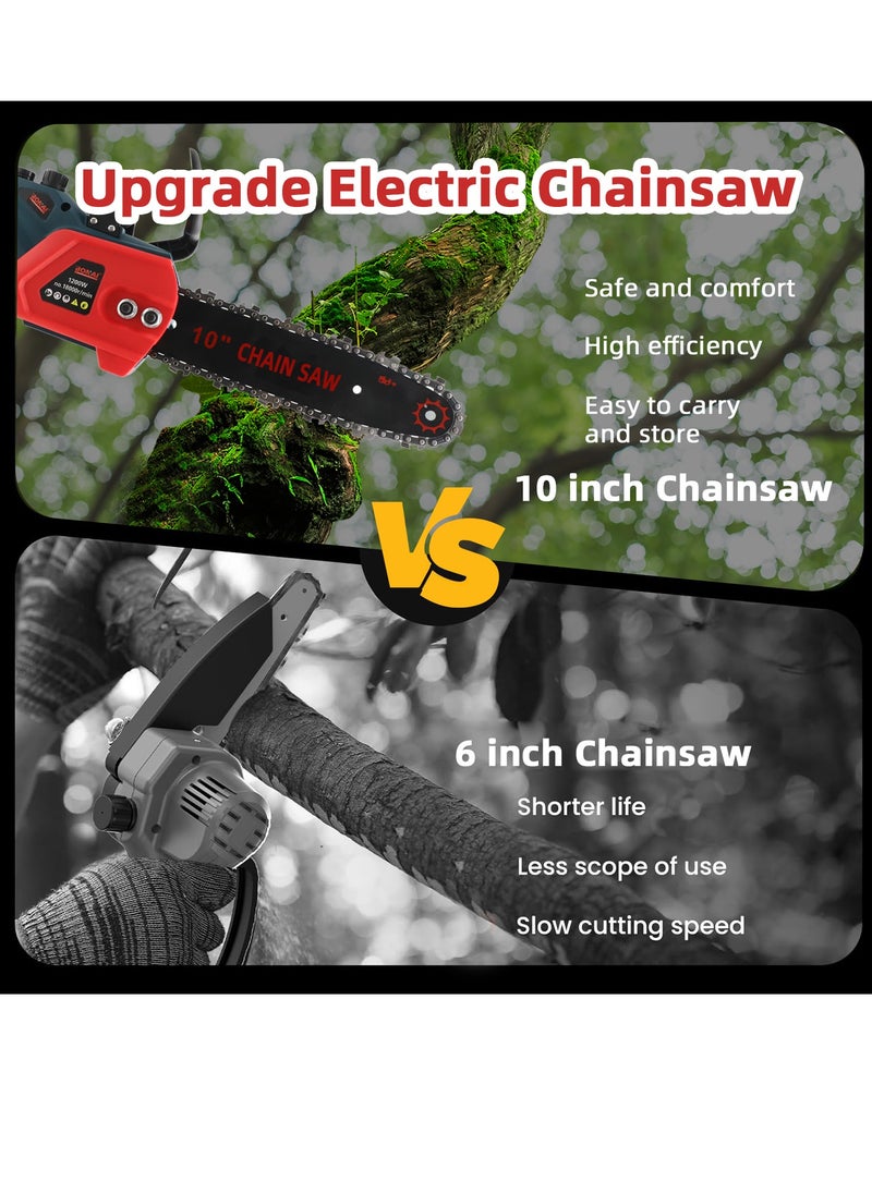 BONAI - Mini Chainsaw 10" (about 25 cm) Guide Bar with Oil System and 21V High Power capacity with 2 Batteries Lightweight Cordless Portable for Home Use Cutting Branches and Wood Yard Lawn and Garden - Image 1
