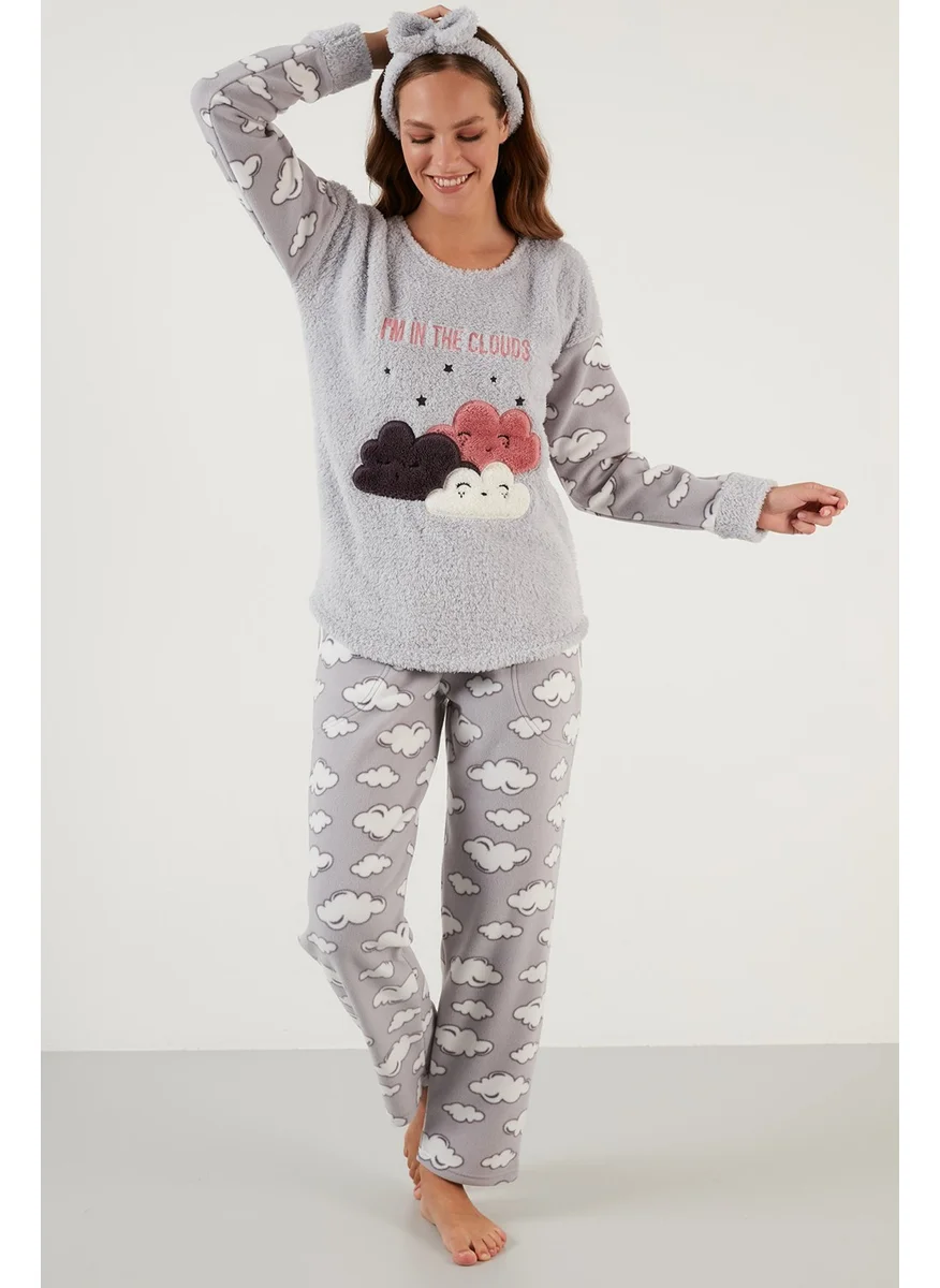 ليلا Bulut Patterned Plush Pajama Set with Pockets and Elastic Waist Women's Pajama Set 6094120BULUT