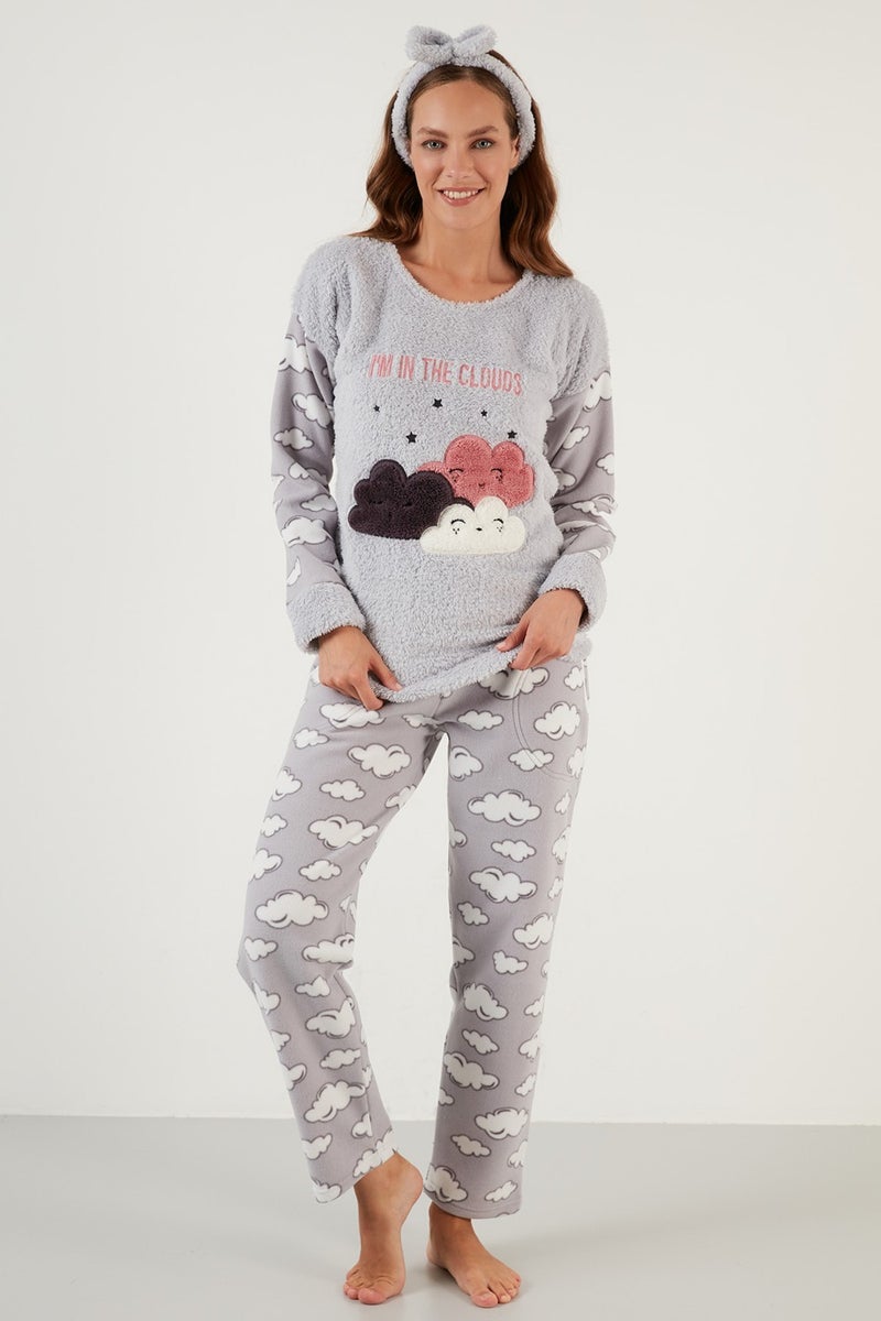 Lela Bulut Patterned Plush Pajama Set with Pockets and Elastic Waist Women's Pajama Set 6094120BULUT  - Image 3