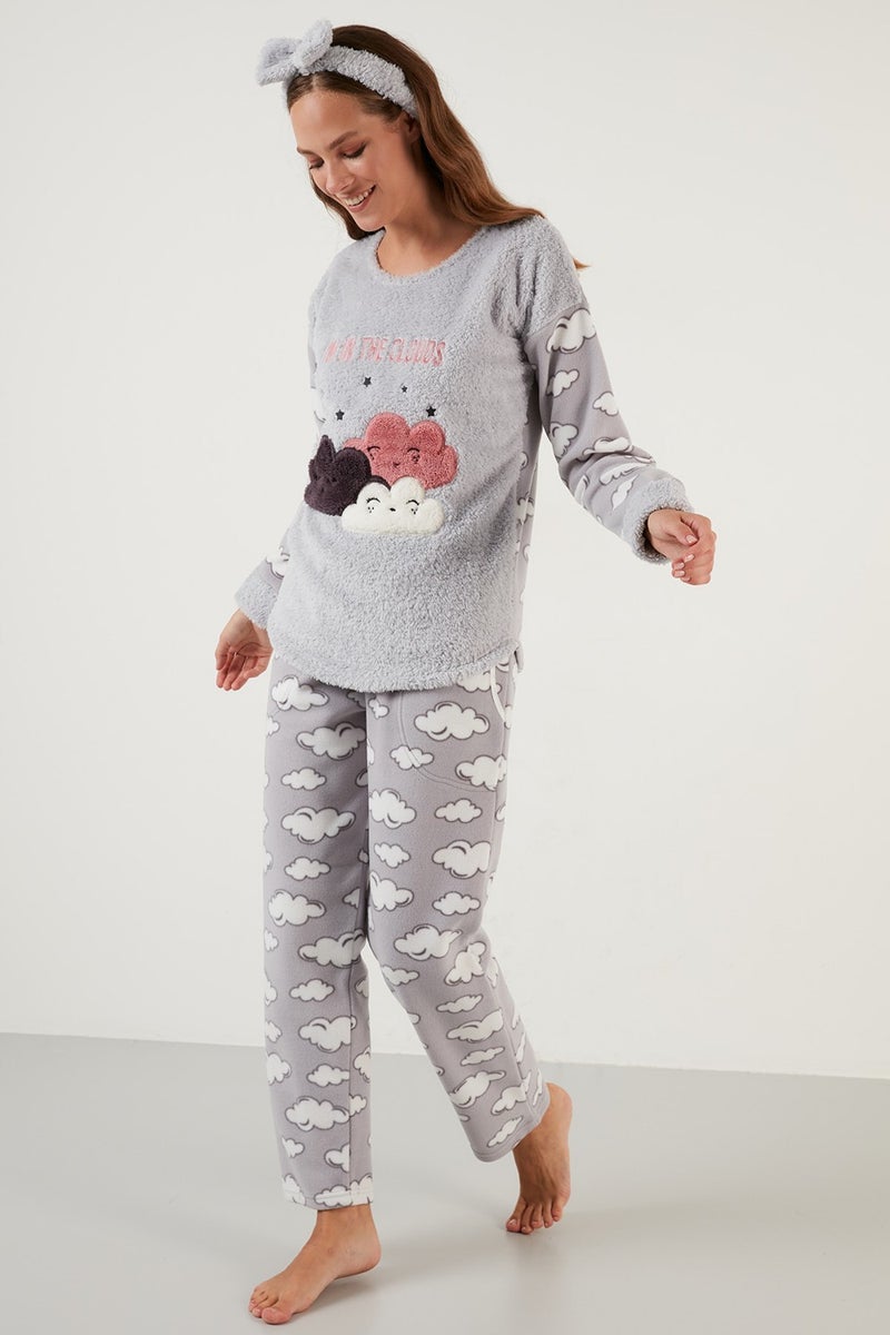 Lela Bulut Patterned Plush Pajama Set with Pockets and Elastic Waist Women's Pajama Set 6094120BULUT  - Image 5