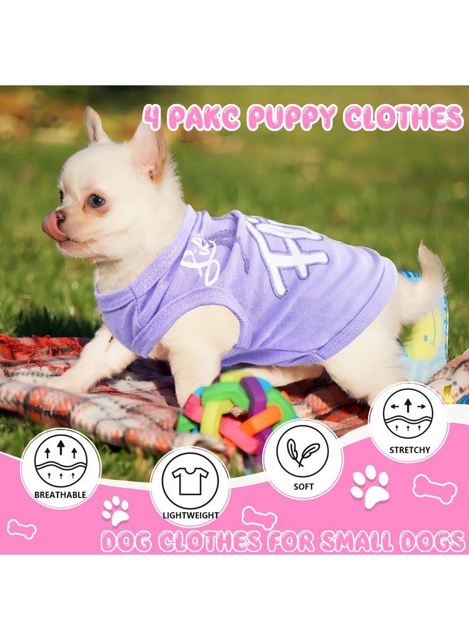 4 Pieces Puppy Clothes for Small Dogs Girl Summer Soft Puppy Clothes Cute Chihuahua Teacup Dog Clothes Female Dog Shirts Pet Clothing (X-Small) - Image 2