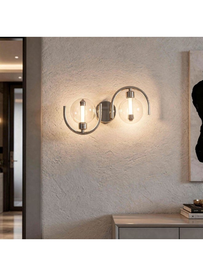 DANUBE HOME مصباح حائط معاصر مصابيح حائط داخلية فوانيس مثبتة على الحائط مزودة بإضاءة LED تصميم حديث إضاءة داخلية لغرفة النوم غرفة الطعام غرفة المعيشة L10xW20xH35cm-نيكل - Image 2