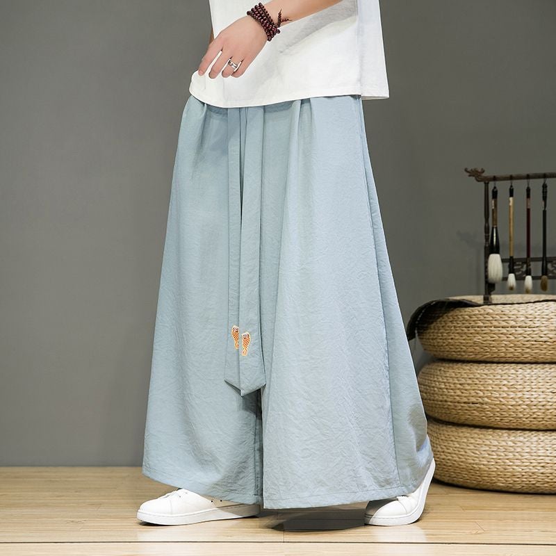 Chiffon Modified Hanfu Pants Mens Loose Casual Wide Leg Pants Summer New Style Straight Pants Guofeng Retro Skirt Pants - Image 3