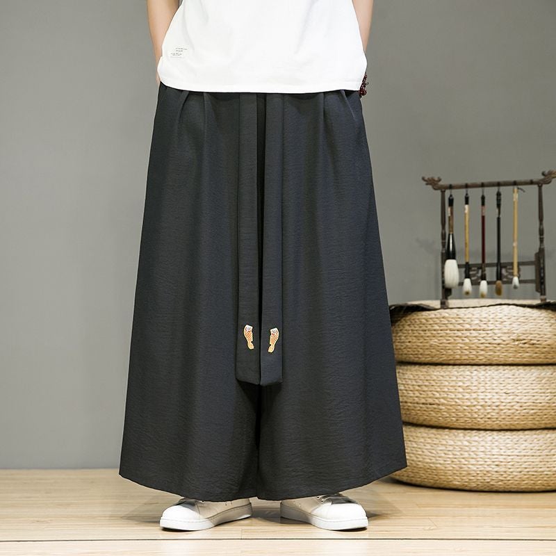 Chiffon Modified Hanfu Pants Mens Loose Casual Wide Leg Pants Summer New Style Straight Pants Guofeng Retro Skirt Pants - Image 4