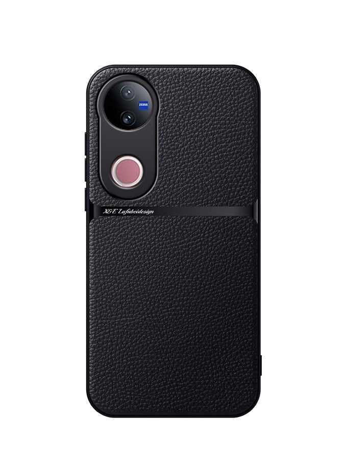 جراب سيليكون من الجلد الصناعي مقاوم للصدمات متوافق مع Vivo V50 ( اسود ) - Image 1