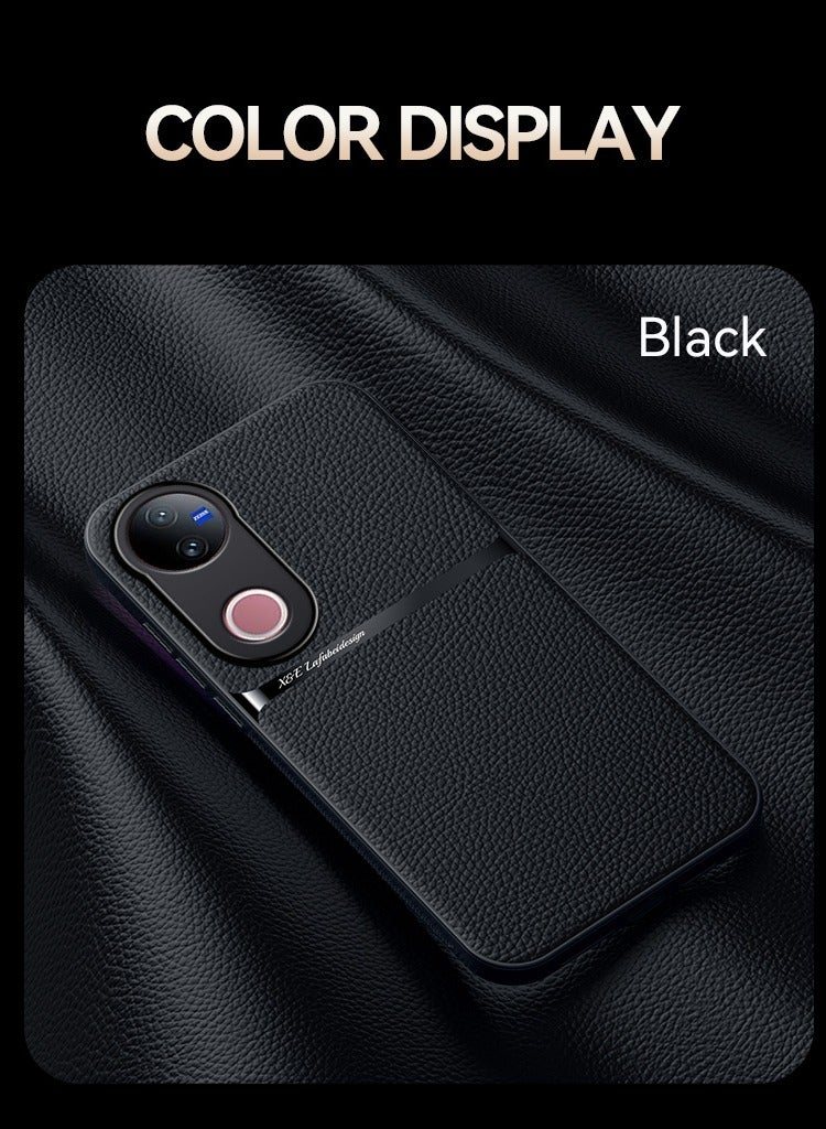 جراب سيليكون من الجلد الصناعي مقاوم للصدمات متوافق مع Vivo V50 ( اسود ) - Image 3