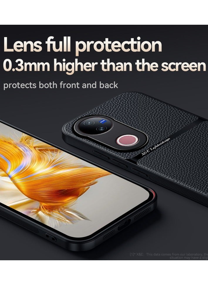 جراب سيليكون من الجلد الصناعي مقاوم للصدمات متوافق مع Vivo V50 ( اسود ) - Image 4