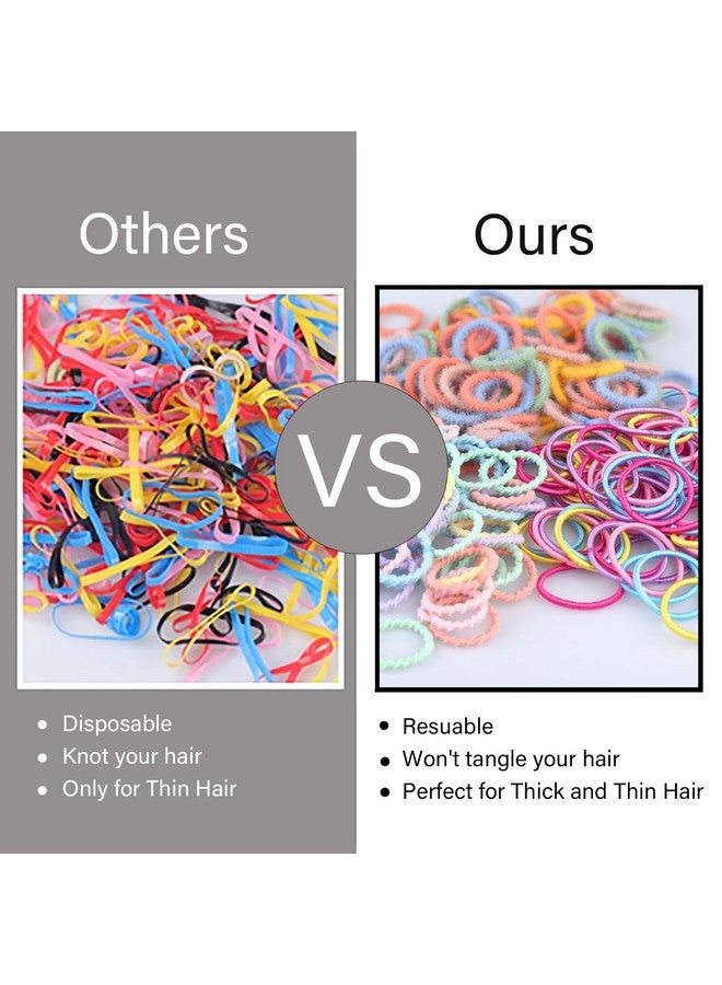 Bluezoo 300PCS Elastic Hair Bands for Kids and Women, 3 Styles Small Thin Hair Ponytail Holder, Baby Girls Hair Ties No Damage, Diameter 1.0inch Mini Colorful Rubber Bands Accessories, Daughter Birthday Gift - Image 2