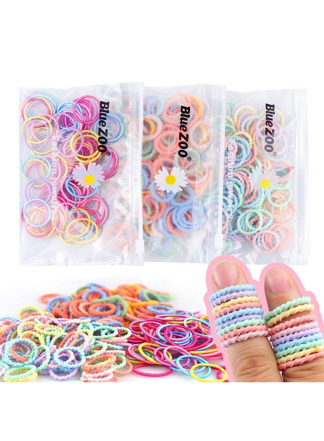 Bluezoo 300PCS Elastic Hair Bands for Kids and Women, 3 Styles Small Thin Hair Ponytail Holder, Baby Girls Hair Ties No Damage, Diameter 1.0inch Mini Colorful Rubber Bands Accessories, Daughter Birthday Gift - Image 1
