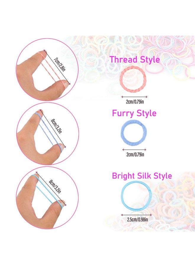 Bluezoo 300PCS Elastic Hair Bands for Kids and Women, 3 Styles Small Thin Hair Ponytail Holder, Baby Girls Hair Ties No Damage, Diameter 1.0inch Mini Colorful Rubber Bands Accessories, Daughter Birthday Gift - Image 5