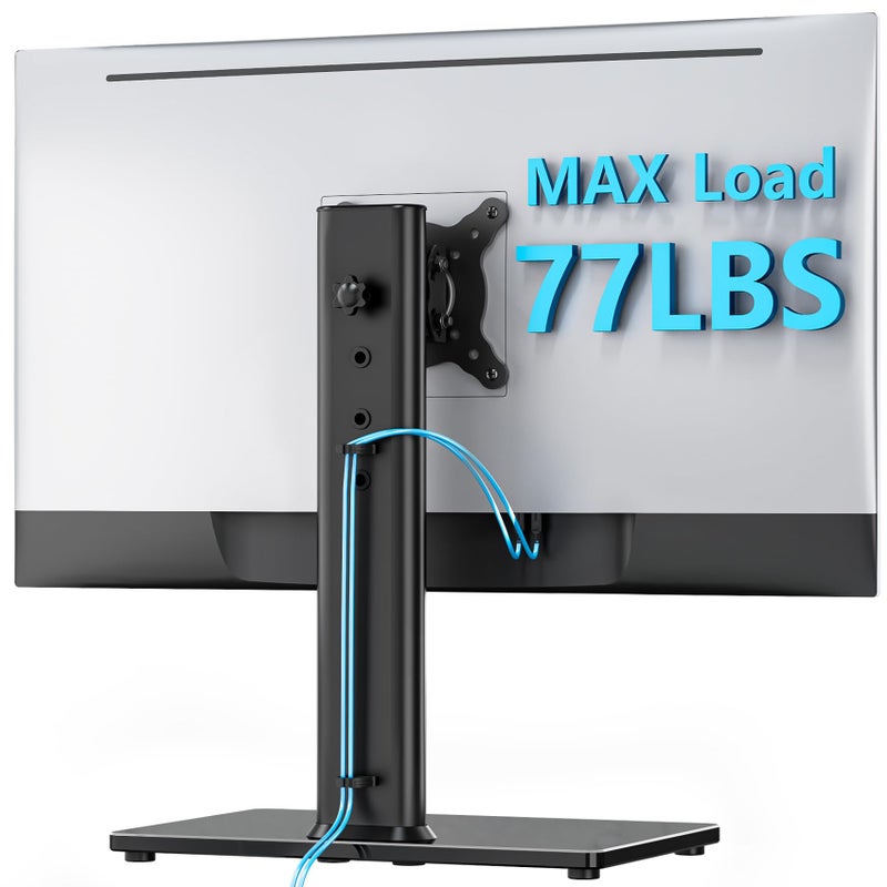 AX WABER Single Monitor Desk Stand Free-Standing Desk Mount Arm Riser for 13 inch to 32 inch Screen Freestanding VESA Mount Base, Adjustable Height, Tilt, Swivel, Rotation, Black AX05TB01 - Image 2
