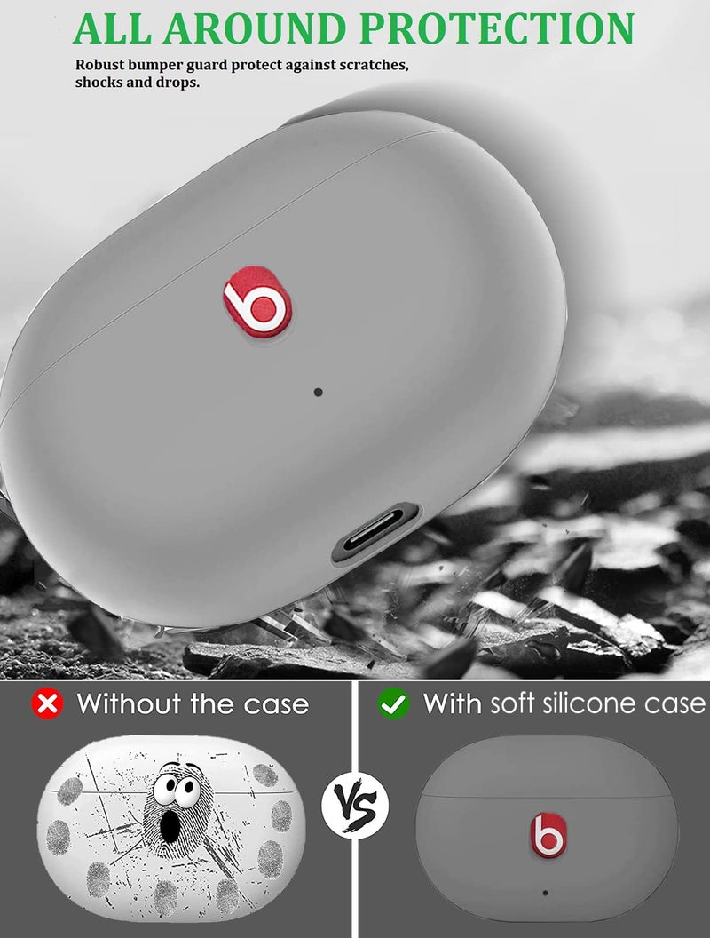 Olytop for Beats Studio Buds/Bud + Case with Cleaner kit 2021/2023, Soft Silicone Case New Beat Studio Buds Plus Cover Protective Skin with Keychain for Beat Studio Earbuds, Grey - Image 3