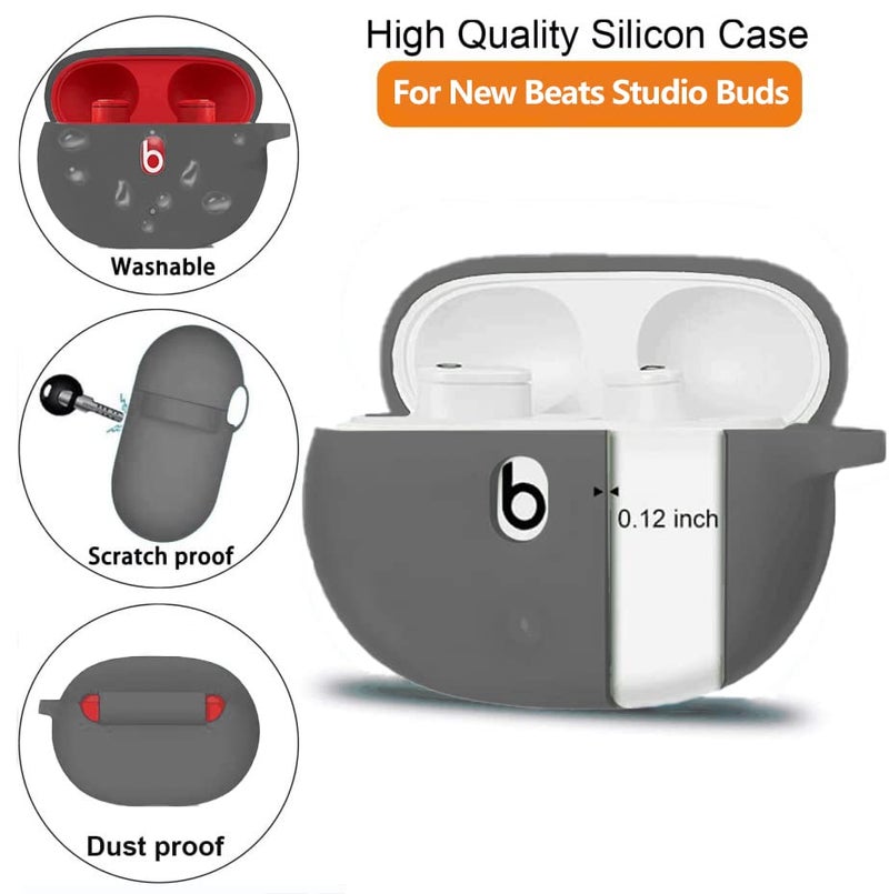 Olytop for Beats Studio Buds/Bud + Case with Cleaner kit 2021/2023, Soft Silicone Case New Beat Studio Buds Plus Cover Protective Skin with Keychain for Beat Studio Earbuds, Grey - Image 2