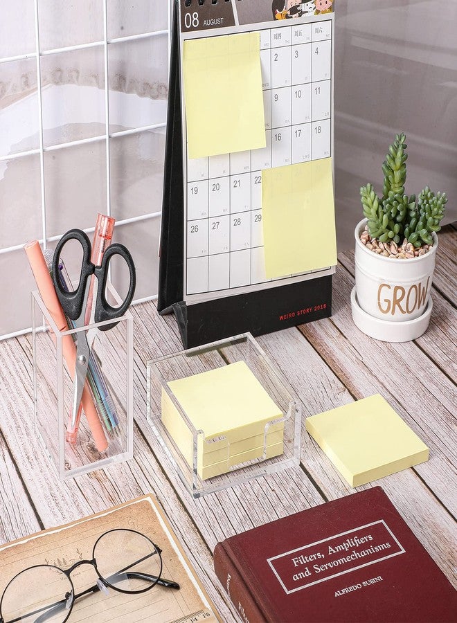 Yookeer Acrylic Sticky Note Holder 3.94 x 3.94 Clear Acrylic Notepad Holder Sticky Note Dispenser for Desk Organizer Office Home(2 Pack) - Image 3