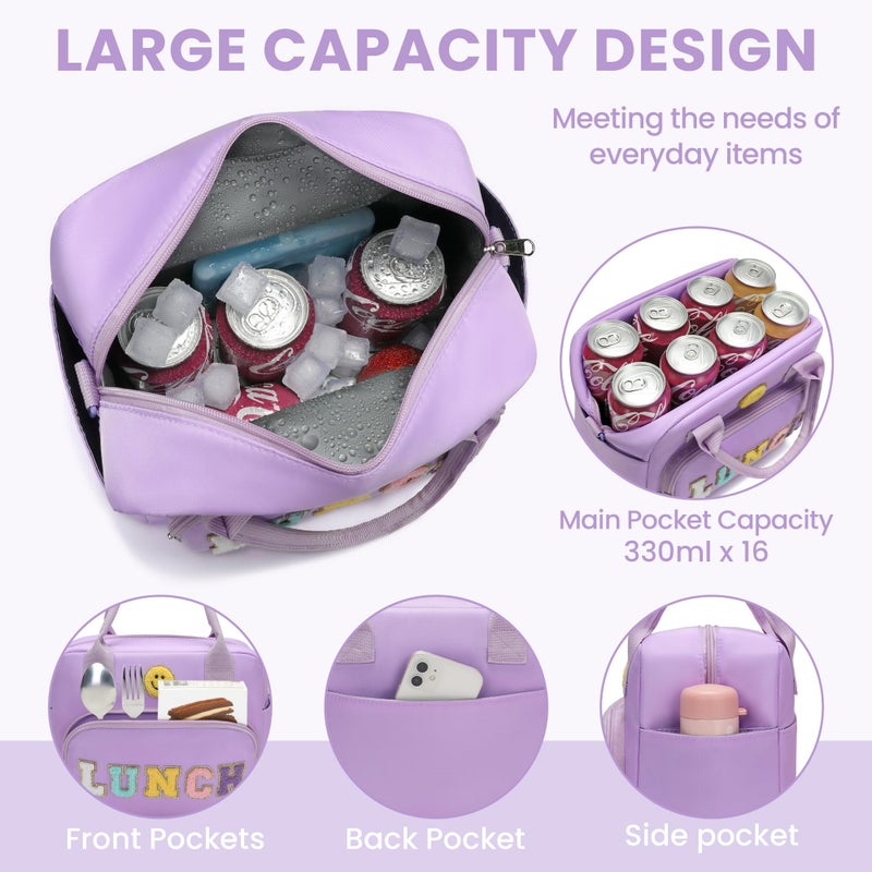 RLGPBON Insulated Lunch Bag Teen Girls, Preppy Lunch Box Large Insulated Lunch Bag Reusable Lunch Tote Bag, Preppy LunchBag for Girls School Travel Picnic(Purple) - Image 4