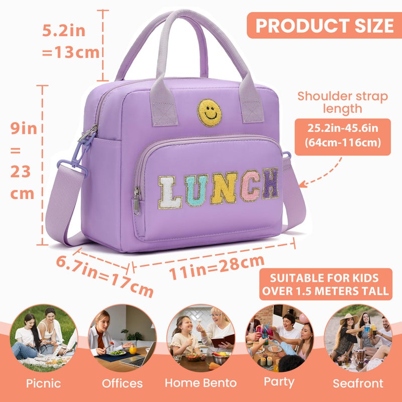 RLGPBON Insulated Lunch Bag Teen Girls, Preppy Lunch Box Large Insulated Lunch Bag Reusable Lunch Tote Bag, Preppy LunchBag for Girls School Travel Picnic(Purple) - Image 2