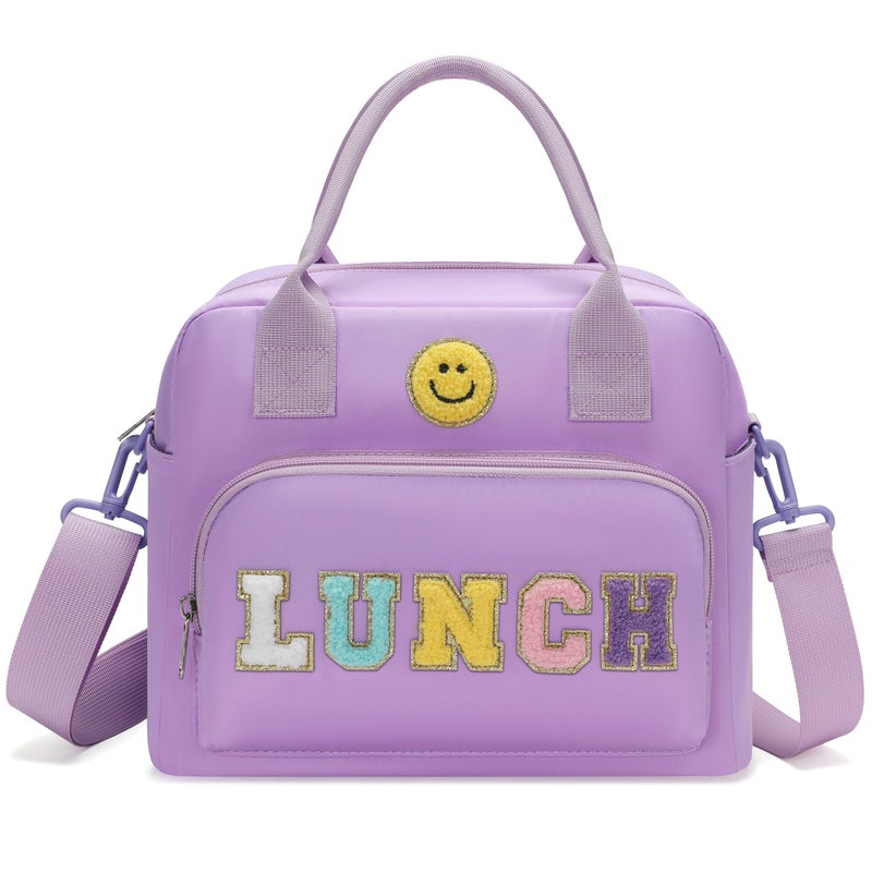 RLGPBON Insulated Lunch Bag Teen Girls, Preppy Lunch Box Large Insulated Lunch Bag Reusable Lunch Tote Bag, Preppy LunchBag for Girls School Travel Picnic(Purple) - Image 1