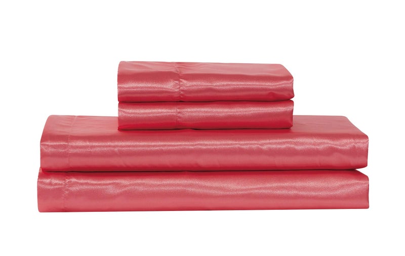 Mk Collection Soft Silky Satin Solid Color Deep Pocket Sheet Set Coral Full