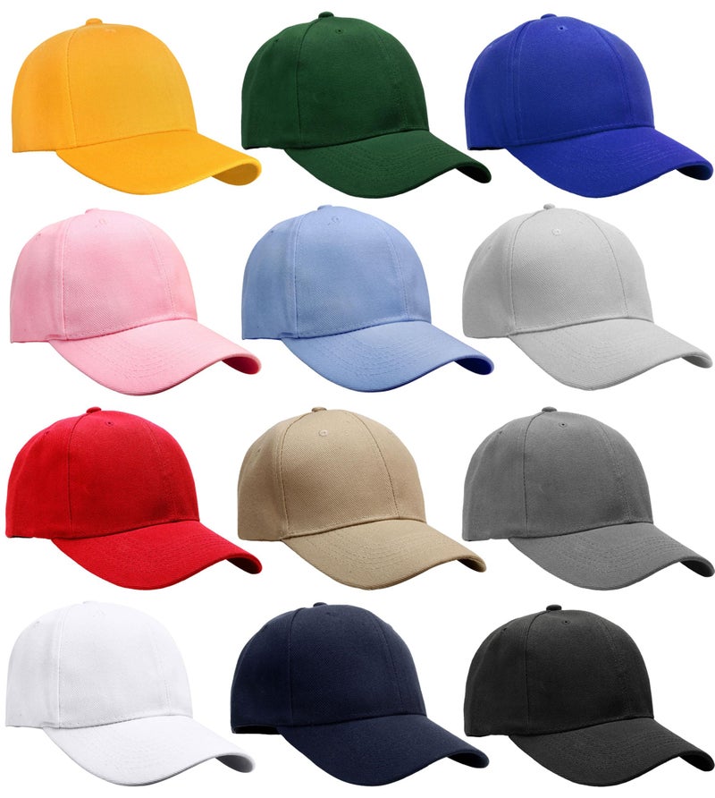 Falari Wholesale Bulk Lot 12-Pack Baseball Cap Adjustable Size Plain Blank Solid Color (12-Pack Assorted Color Group 1) - Image 5