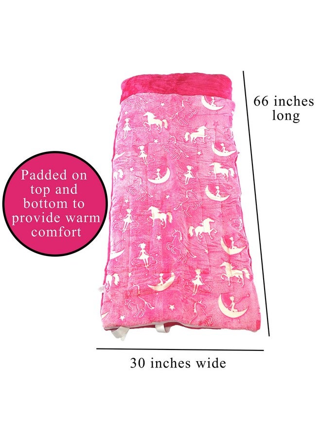 DreamsBe Glow-in-the-Dark Unicorn Sleeping Bag for Girls - Plush, Luminescent Pink Nap Mat, 66 x 30in  - Image 3