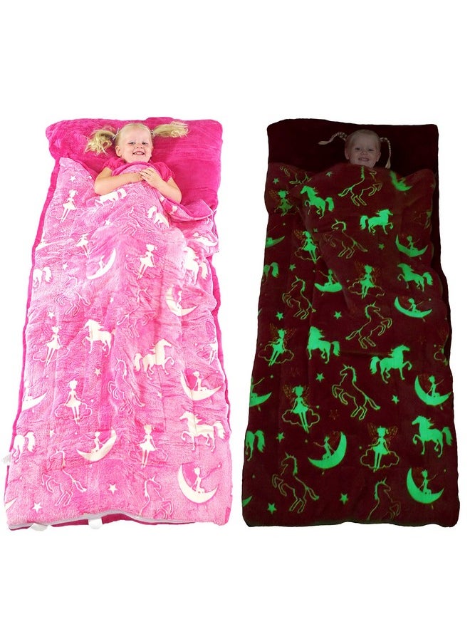 DreamsBe Glow-in-the-Dark Unicorn Sleeping Bag for Girls - Plush, Luminescent Pink Nap Mat, 66 x 30in  - Image 1