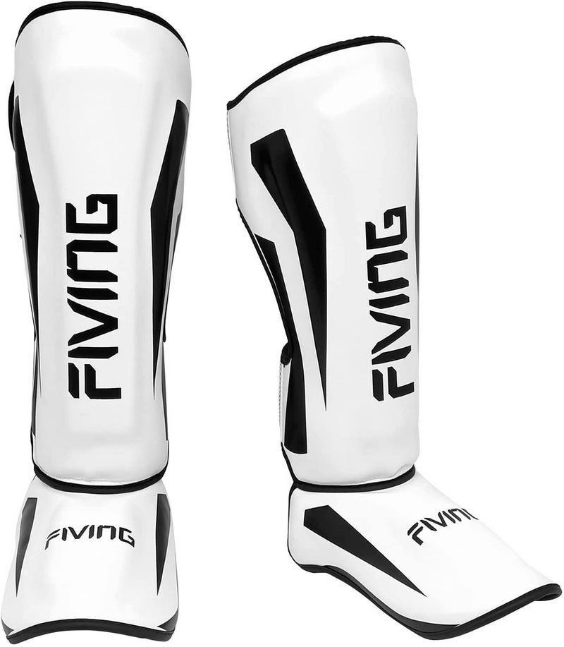 FIVING MMA Martial Arts Shin Guards – Padded, Adjustable Muay Thai Leg Guards with Instep Protection for Kickboxing/MMA Training and Sparring – Durable, Professional MMA Equipment (White, Medium) - Image 5