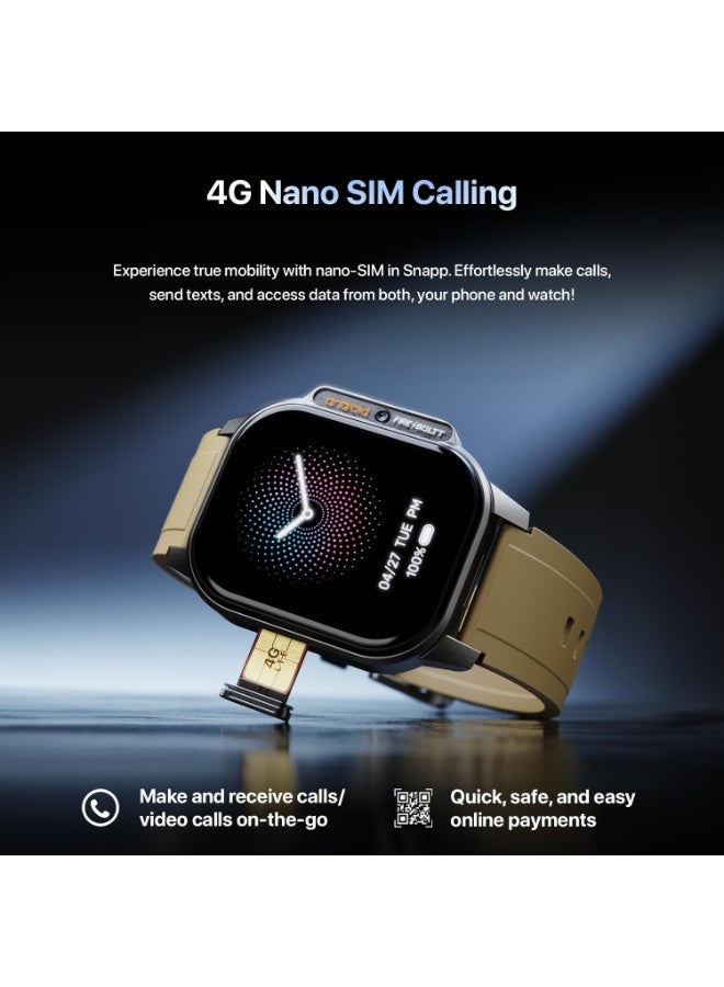 Fire-Boltt Snapp Smart Watch, Selfie Camera, 4G Nano-SIM Slot, 54.1mm AMOLED Display, Play Store- Unlimited apps, 1000mAh Battery, 2GB/4GB RAM + 16GB/64GB ROM (Alpine Olive)