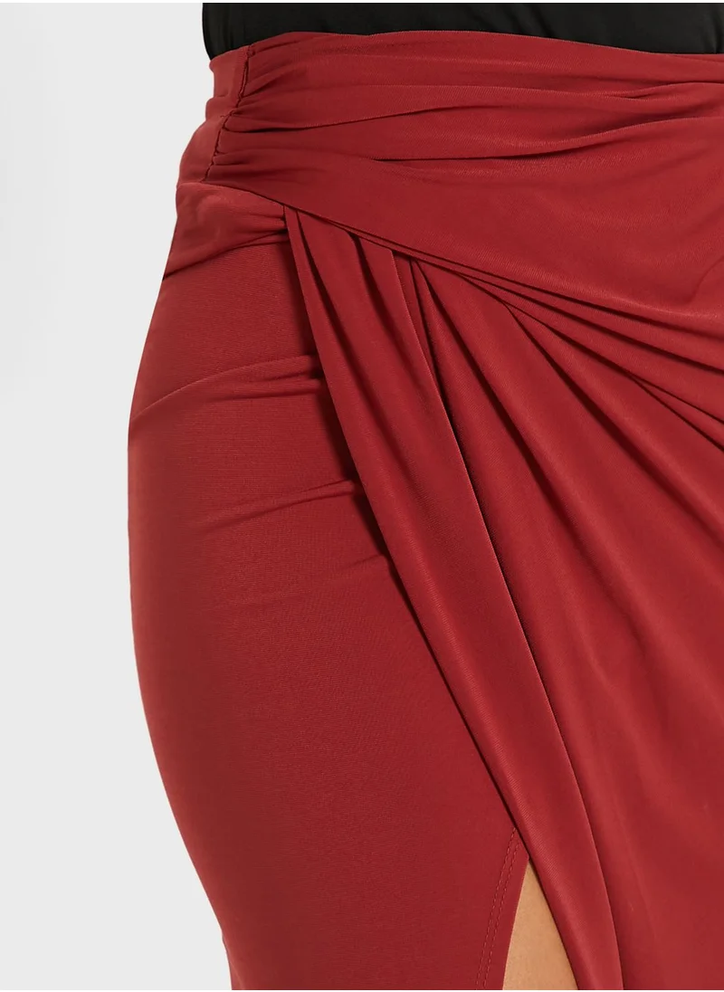 John Zack Ruched Detail Wrap Skirt