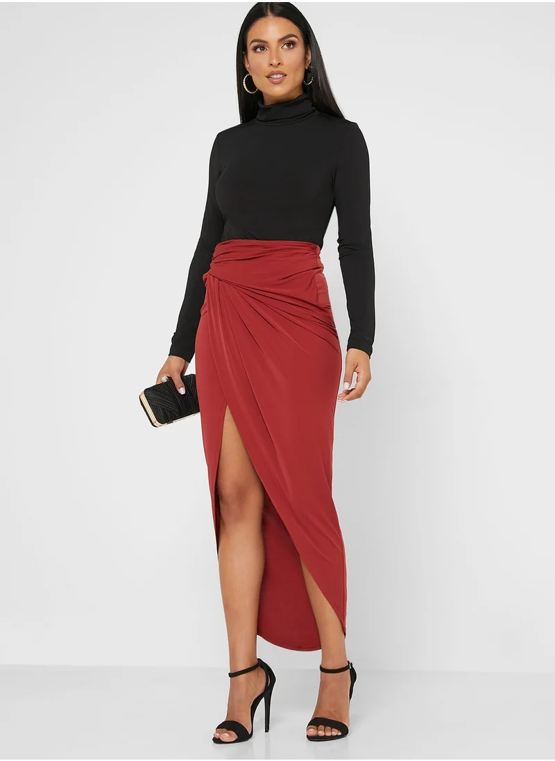 John Zack Ruched Detail Wrap Skirt
