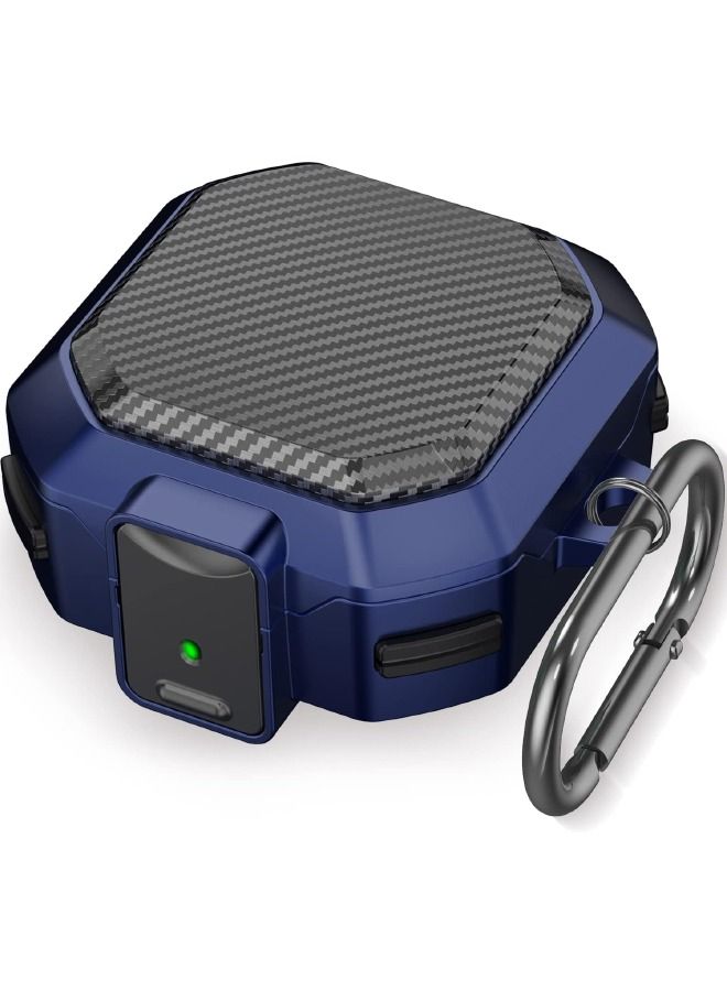 جراب Samsung Galaxy Buds2 Pro / Buds Pro / Buds Live / Buds 2 مع قفل أمان وغطاء من ألياف الكربون وغطاء واقٍ مقاوم للصدمات شديد التحمل مع حلقة تثبيت لسماعة Samsung Galaxy (أسود / أزرق) - Image 1