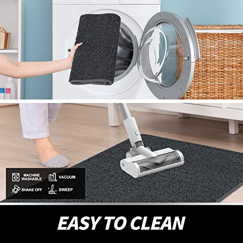 LINLA Indoor Doormat, Super Absorbs Mud Low Profile Door Mat 35" x 24", Washable Non-Slip Rubber Entrance Mat for Doorways Inside Dirt Trapper Mats Shoes Scraper, Dark Gray - Image 5