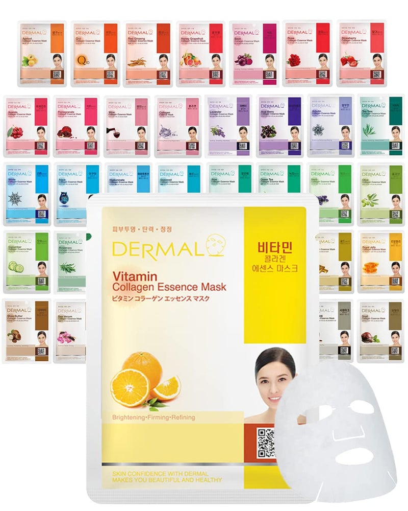 DERMAL 39 Combo Pack A Collagen Essence Korean Face Mask  Hydrating  Soothing Facial Mask with Panthenol  Hypoallergenic Self Care Sheet Mask for All Skin Types  Natural Home Spa Treatment Masks