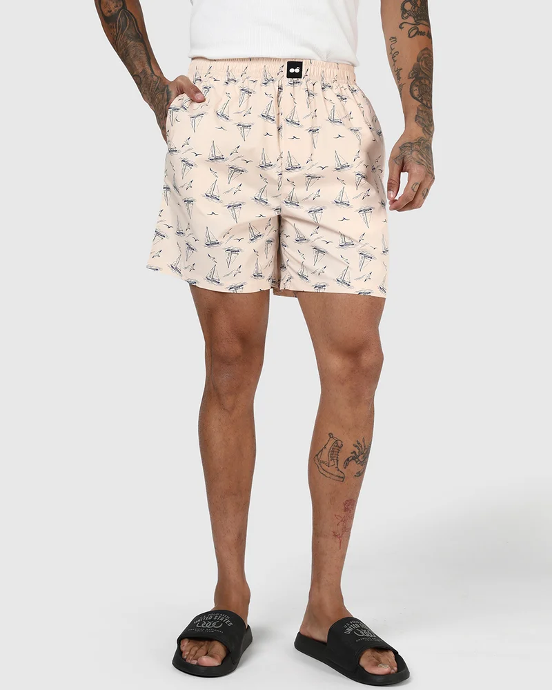 bewakoof Men's Beige All Over Printed Boxers