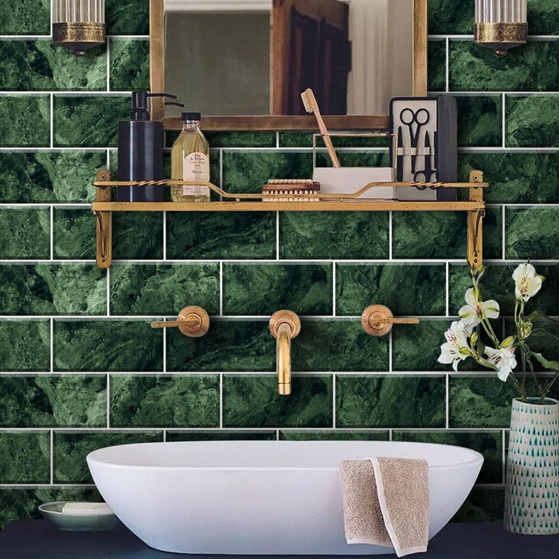 54Pcs Alwayspon Wall Tile Transfers Sticker for Home Decor Peel  Stick selfAdhesive splashback Stick On Tile Decals for Living Room Kitchen Bathroom Decor Green Emerald Marble Brick
