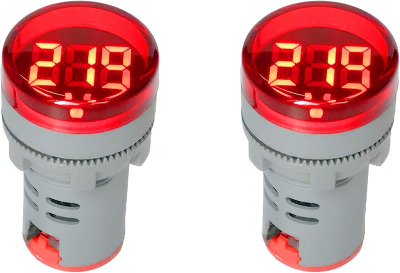 NOYITO 80-500V AC Digital Voltmeter 110V 220V 380V Red Green Yellow Blue White LCD Digital Display Small Round Head (Pack of 2) (Red) - Image 1