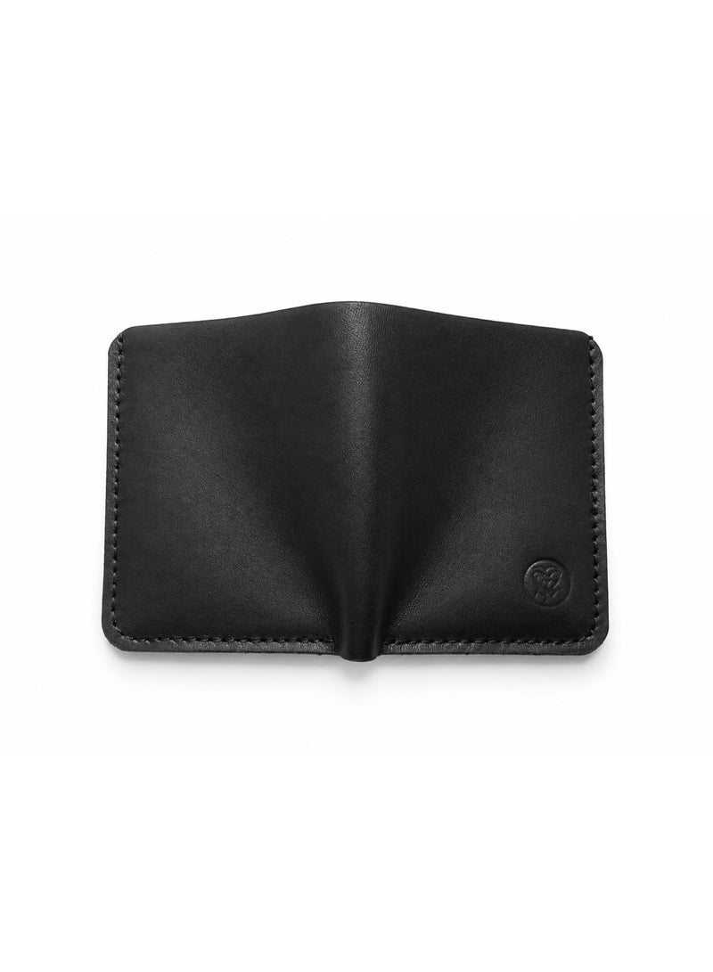 Men's Black Genuine Leather Slim Bifold Card Holder Wallet with 6 Diagonal Slots - Image 1