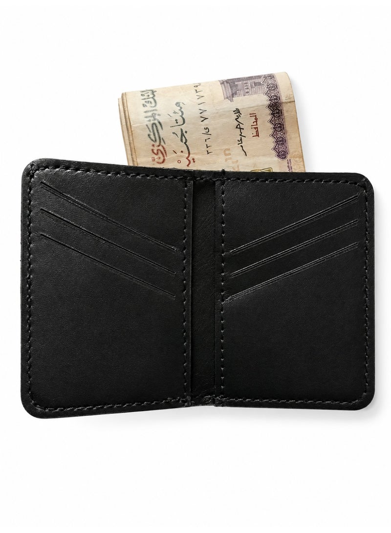 Men's Black Genuine Leather Slim Bifold Card Holder Wallet with 6 Diagonal Slots - Image 4
