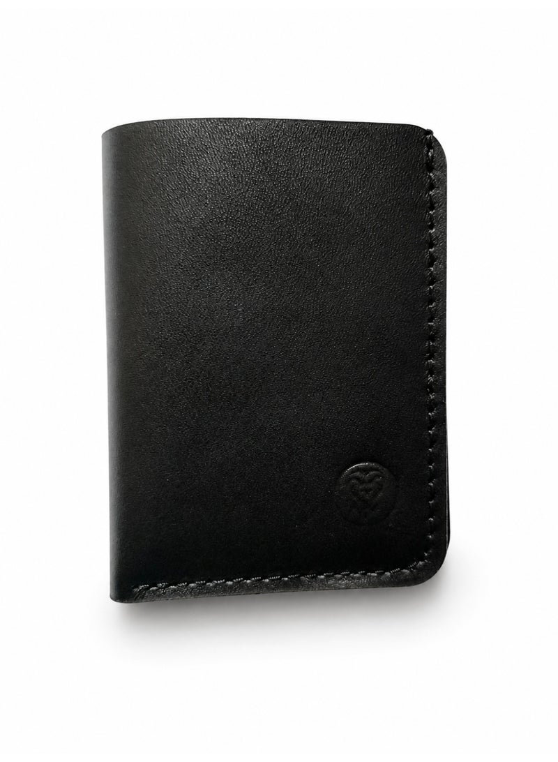 Men's Black Genuine Leather Slim Bifold Card Holder Wallet with 6 Diagonal Slots - Image 3