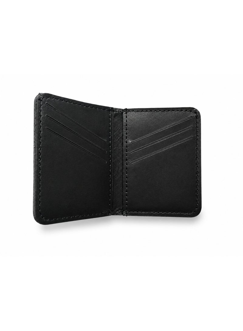 Men's Black Genuine Leather Slim Bifold Card Holder Wallet with 6 Diagonal Slots - Image 2