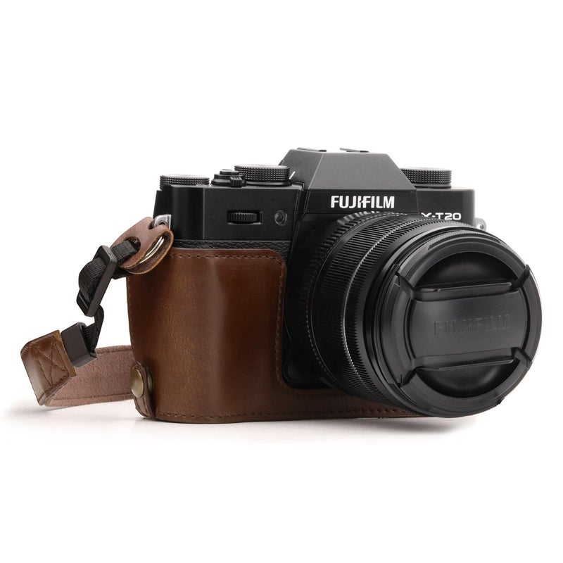 MegaGear MG958 Ever Ready Leather Camera Half Case and Strap Compatible with Fujifilm X-T30 MII, X-T30, X-T20, X-T10 - Dark Brown - Image 1