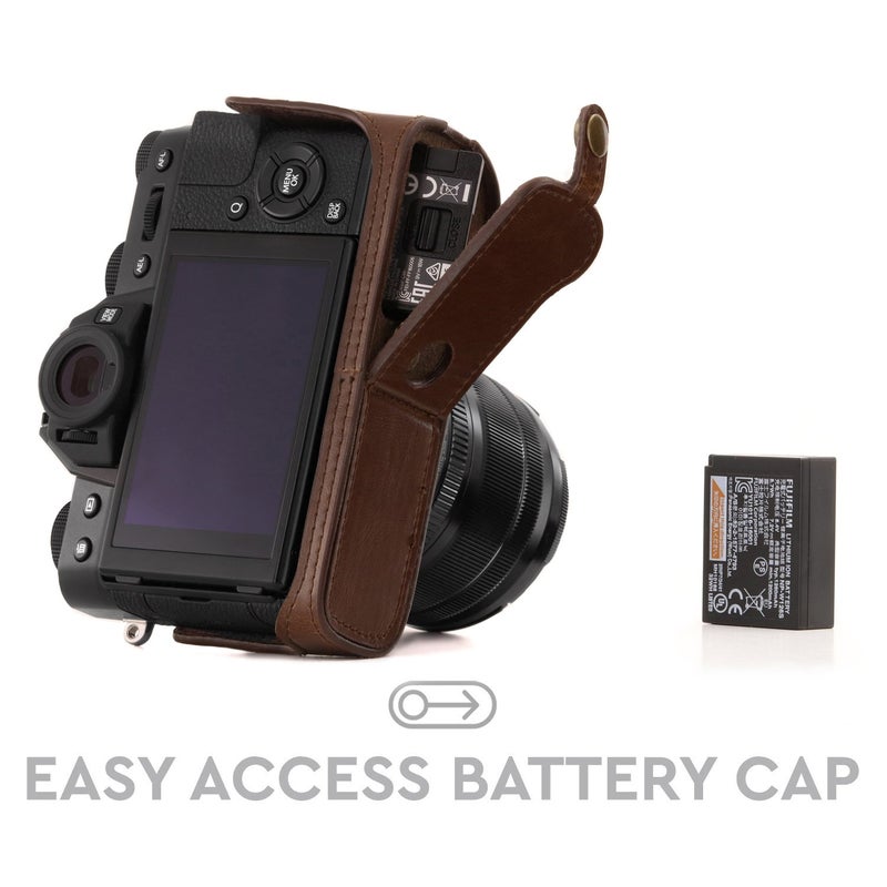 MegaGear MG958 Ever Ready Leather Camera Half Case and Strap Compatible with Fujifilm X-T30 MII, X-T30, X-T20, X-T10 - Dark Brown - Image 4