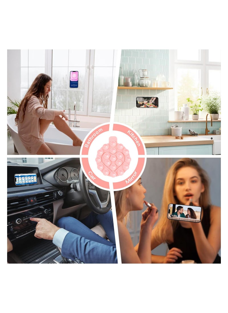 Excefore Suction Cup Phone Mount, Adhesive Non Slip Silicone Suction Phone Case Stand, Double Sided Hands Free Strong Sticky Phone Grip Holder for Mirror Shower Videos and Selfies (Pink, 2Pcs)  - Image 3
