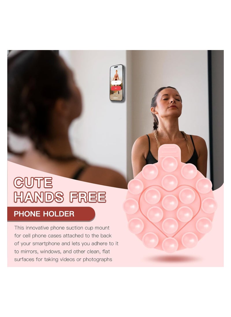 Excefore Suction Cup Phone Mount, Adhesive Non Slip Silicone Suction Phone Case Stand, Double Sided Hands Free Strong Sticky Phone Grip Holder for Mirror Shower Videos and Selfies (Pink, 2Pcs)  - Image 5