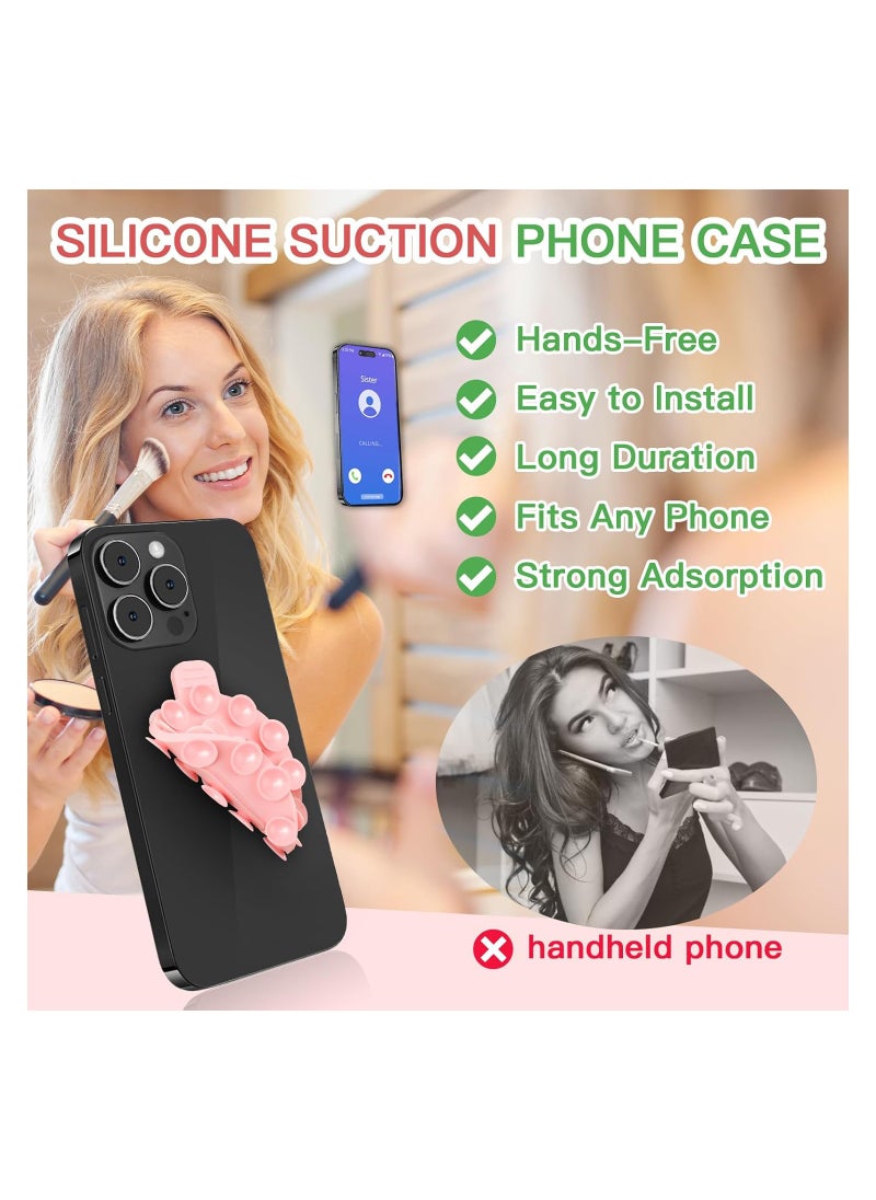 Excefore Suction Cup Phone Mount, Adhesive Non Slip Silicone Suction Phone Case Stand, Double Sided Hands Free Strong Sticky Phone Grip Holder for Mirror Shower Videos and Selfies (Pink, 2Pcs)  - Image 4