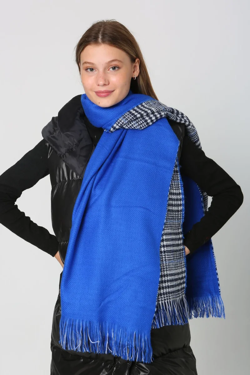 REMSA Double-Sided Houndstooth Plaid Patterned Scarf Shoulder Shawl 70X185 cm 1212 Saks