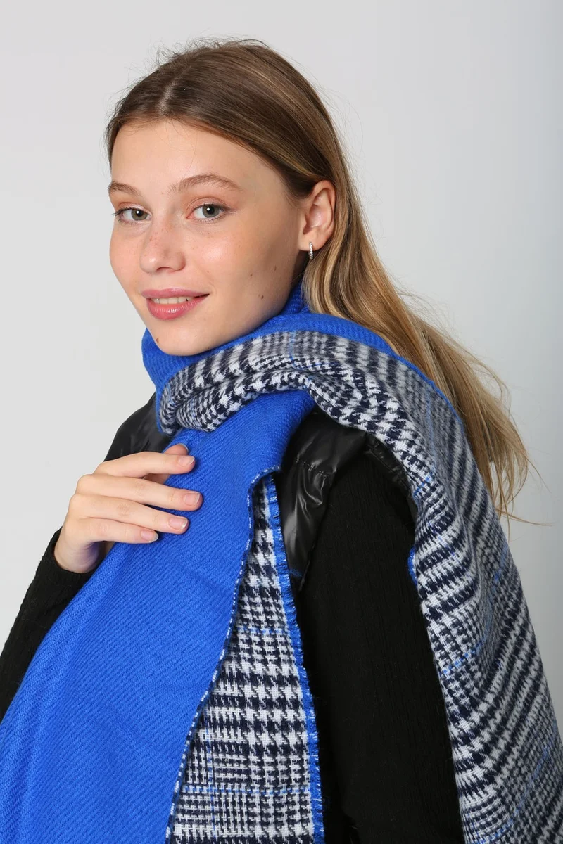 REMSA Double-Sided Houndstooth Plaid Patterned Scarf Shoulder Shawl 70X185 cm 1212 Saks