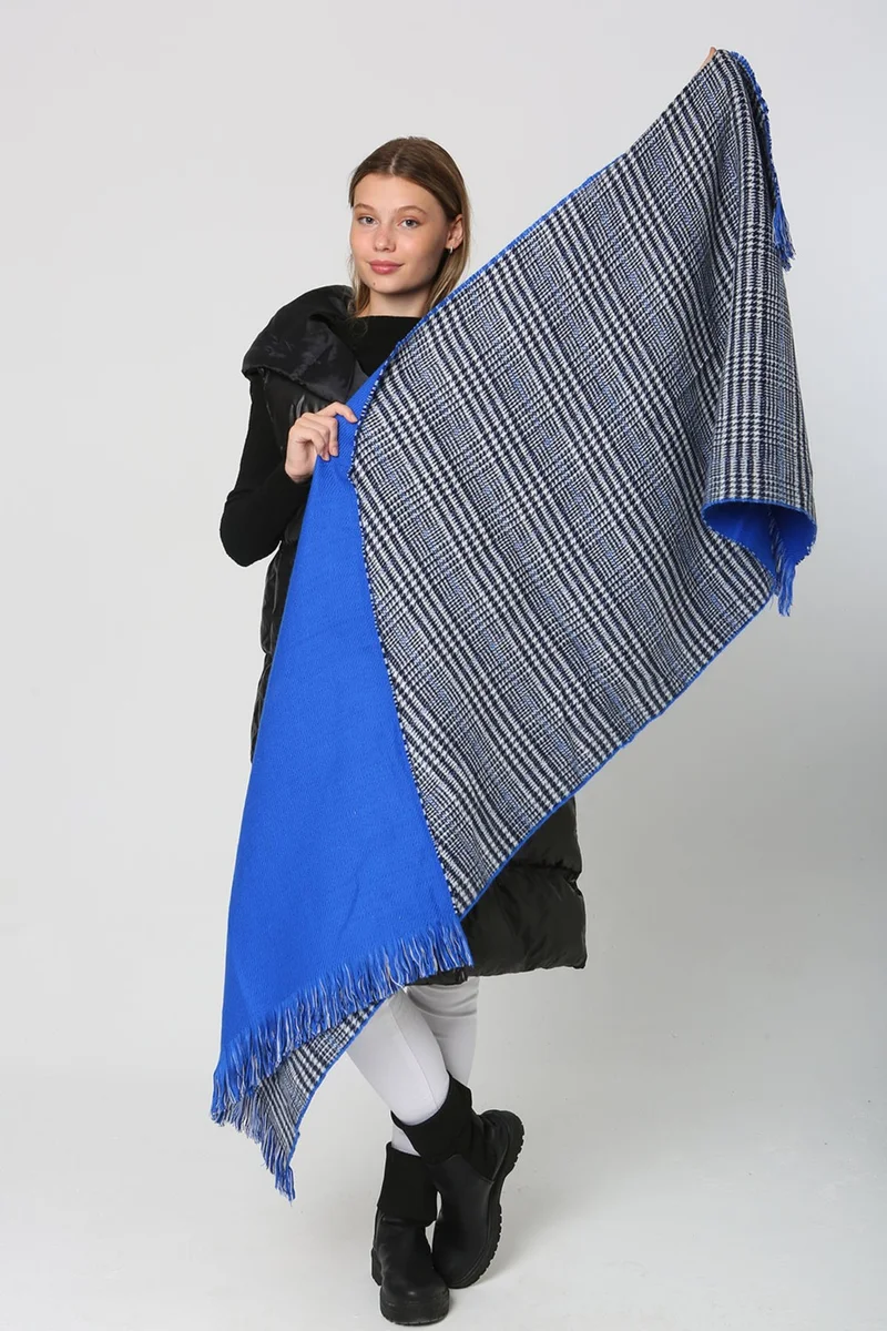 REMSA Double-Sided Houndstooth Plaid Patterned Scarf Shoulder Shawl 70X185 cm 1212 Saks