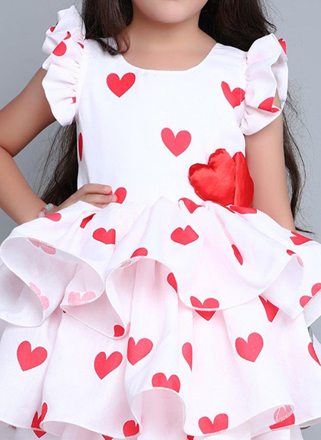 PinkChick Pink Heart Print Flutter Sleeve Dress for Girls - Image 2