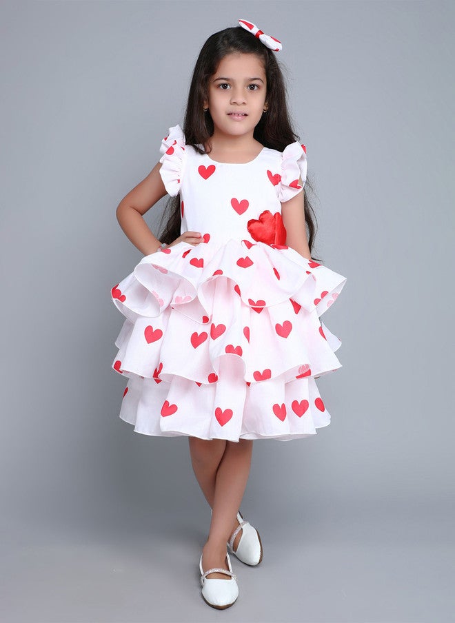 PinkChick Pink Heart Print Flutter Sleeve Dress for Girls - Image 1